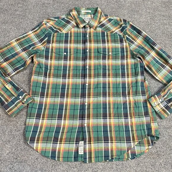 Lucky Brand Western Shirt L Green Flannel Classic Fit - Picture 1 of 10